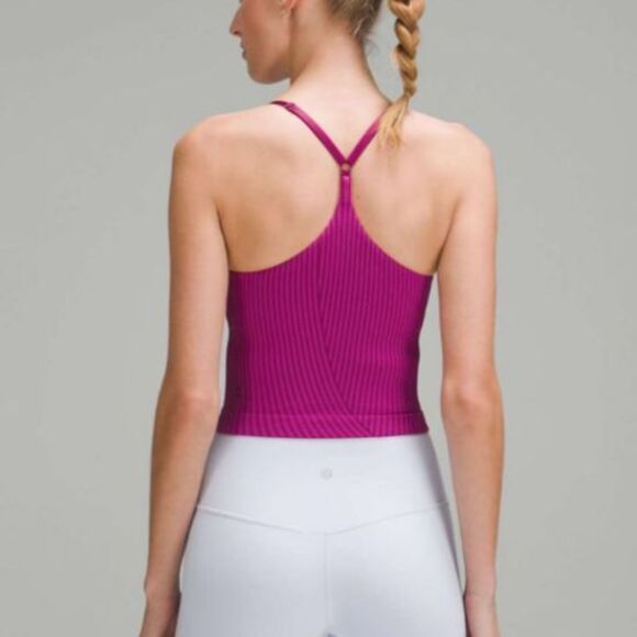 Lululemon Athletica Ribbed Strappy Shelf Tank Top Pink Size 6 - Picture 8 of 11